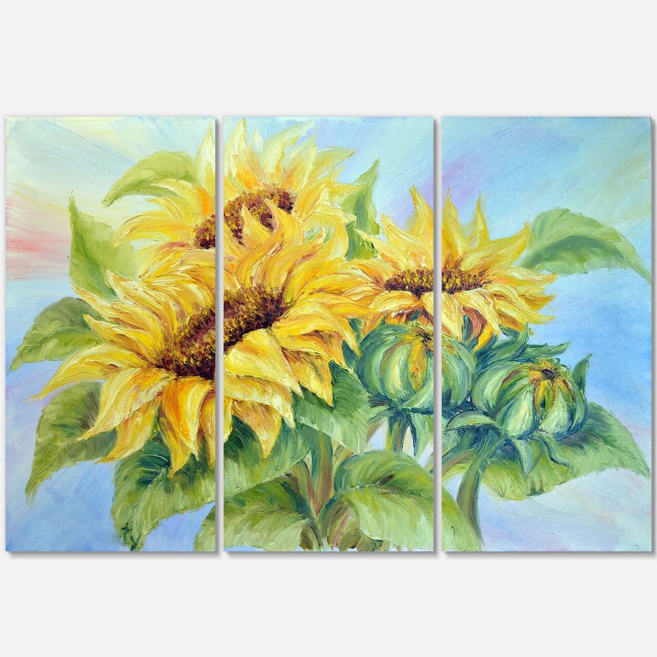 Designart - Three Sunflowers - Floral Art Canvas Print